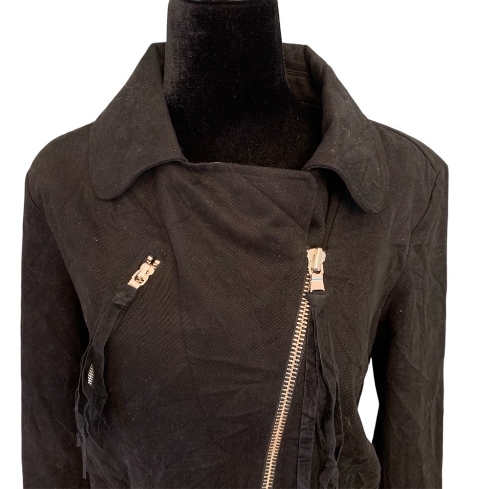 Timo Weiland fringe Biker Jacket Black Cotton Size medium - Picture 4 of 7